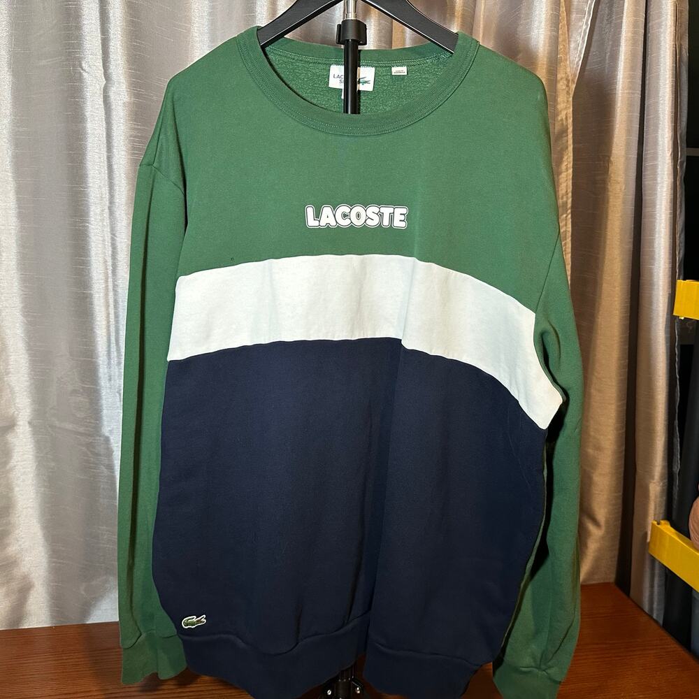 Lacoste Color Block Crewneck Sweatshirt Men's XXL, Green White Navy w/ Crocodile
